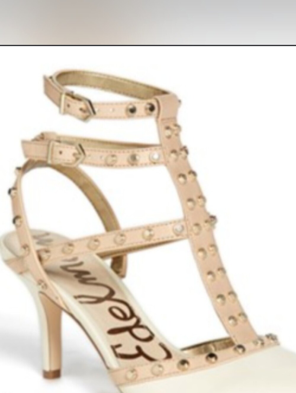 NWB Sam Edelman OCIE/Ivory-Nude Silver Studded Strappy Leather Heels Sz 8